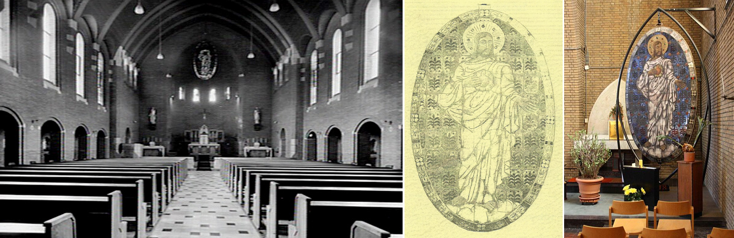 Foto links: De Opaline in de Kapel van het Franse Klooster (circa. 1932). Foto rechts: De Opaline in de parochiekerk H. Hart van Jezus te Overhoven-Sittard (circa. 2010).